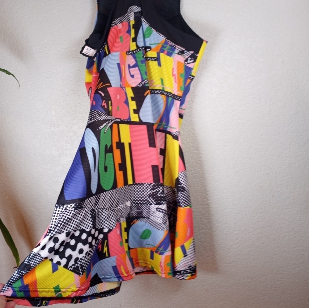 Adidas Tennis Prep 80s Graphic Print Racerback Built In Bra Athleisure Dress - Picture 7 of 11